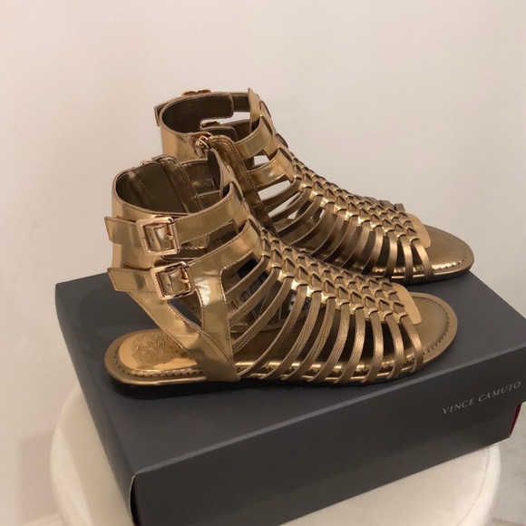 Vince Camuto Metallic Gold Strappy Sandals - Picture 1 of 7